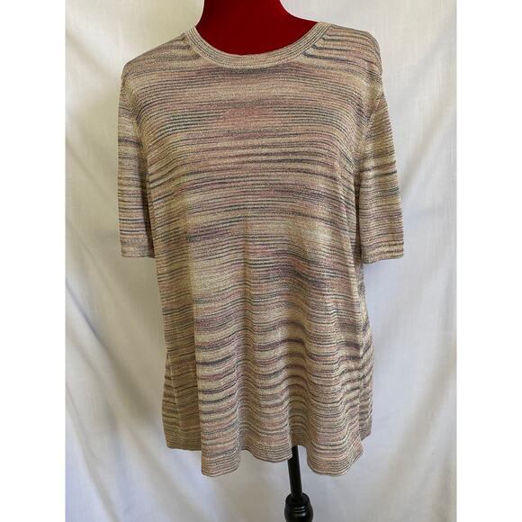 Ann Taylor Loft XL Womens Metallic short sleeved knit top in soft natural colors - Picture 2 of 4